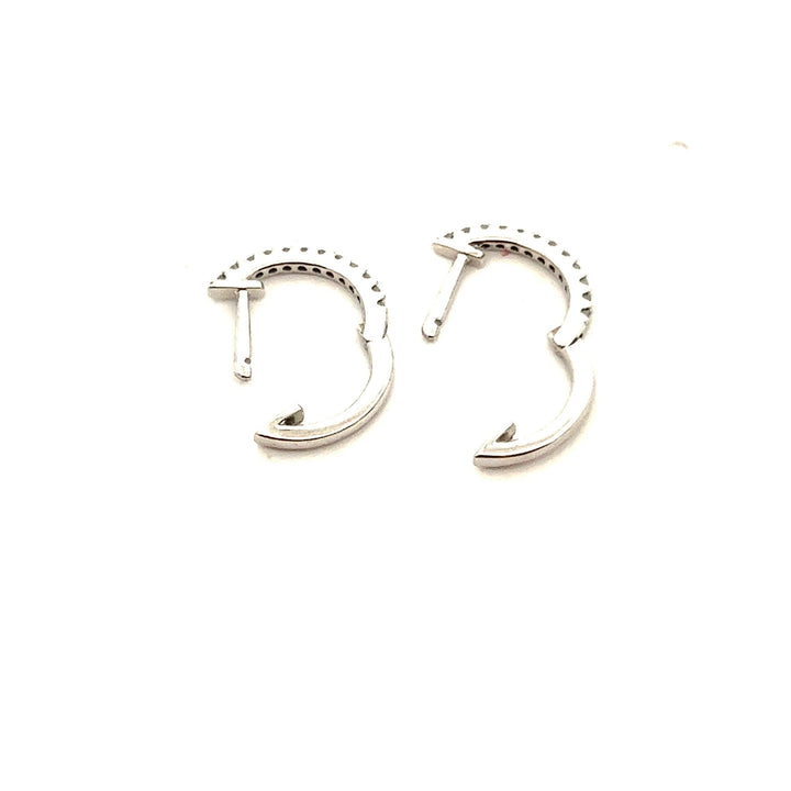 14K White Gold Diamond Mini Hoop Earrings - Tivoli Jewelers