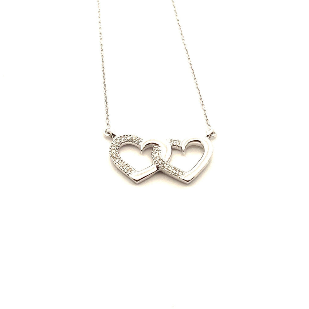 14k White Gold Double Heart Diamond Necklace - Tivoli Jewelers