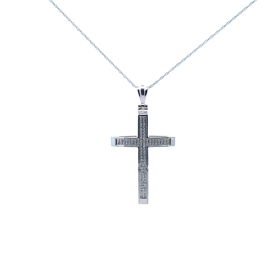 14K White Gold Double Row Diamond Cross Necklace - Tivoli Jewelers