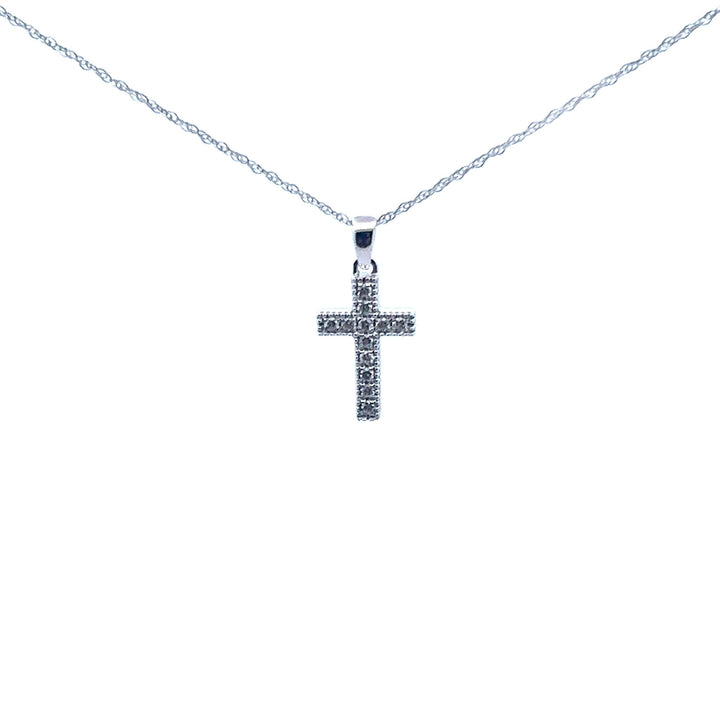 14K White Gold Milgrain Diamond Cross Necklace - Tivoli Jewelers