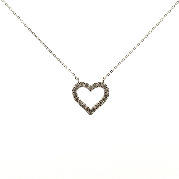 14k White Gold Open Heart Diamond Necklace - Tivoli Jewelers