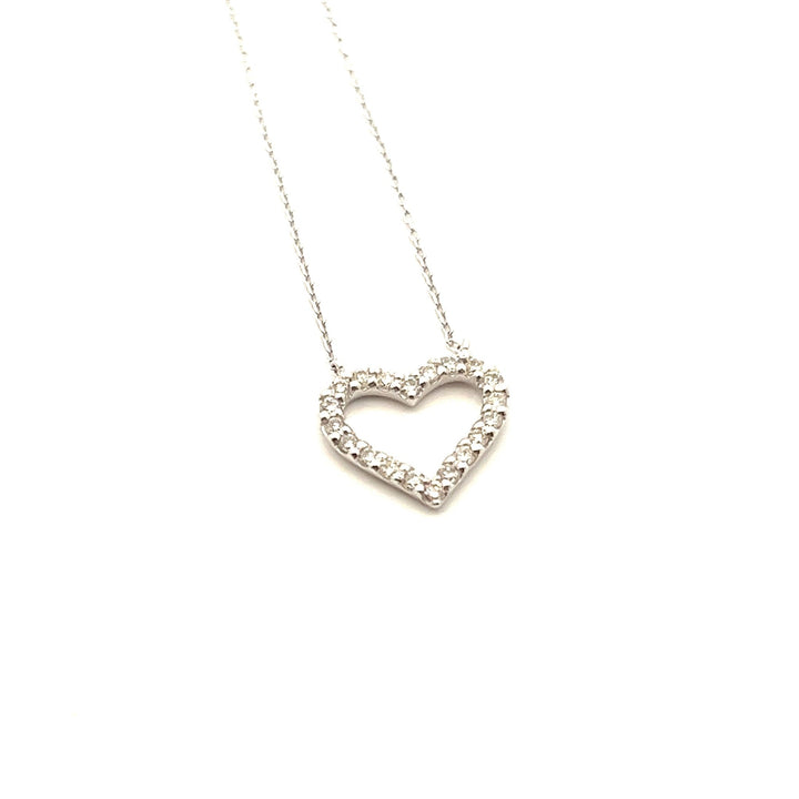 14k White Gold Open Heart Diamond Necklace - Tivoli Jewelers
