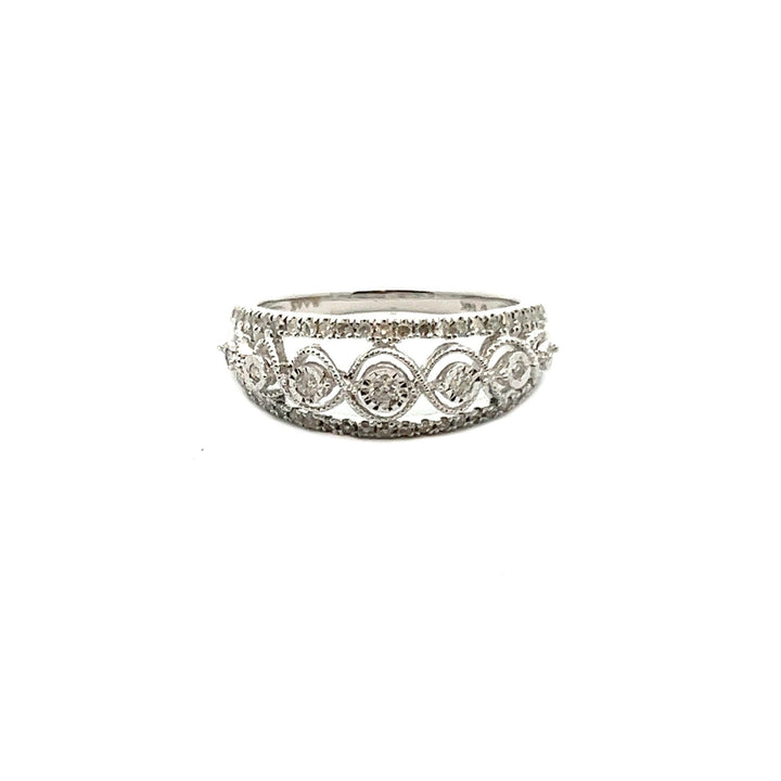 14K White Gold Ornate Diamond Ring - Tivoli Jewelers