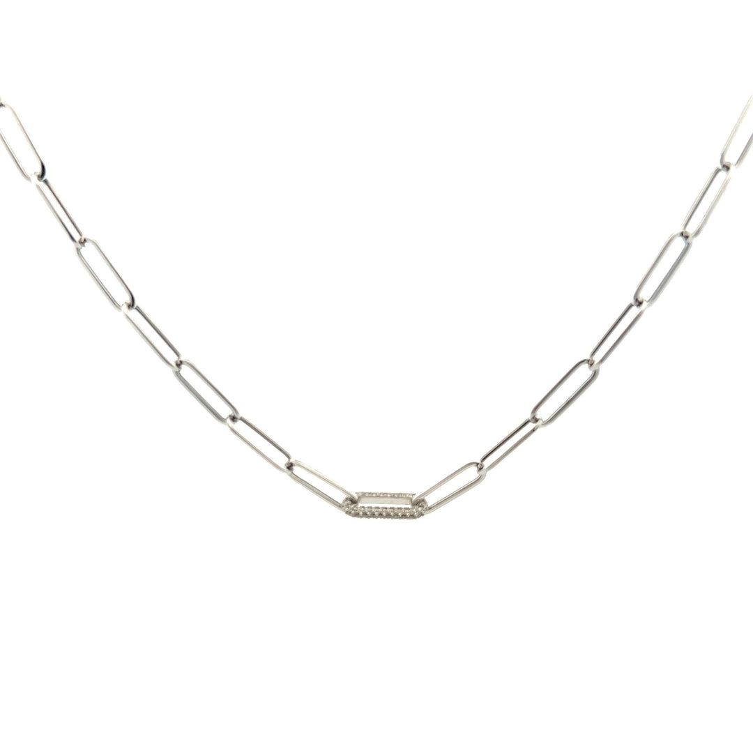 14K White Gold Paper Clip Necklace with Diamond Loop - Tivoli Jewelers
