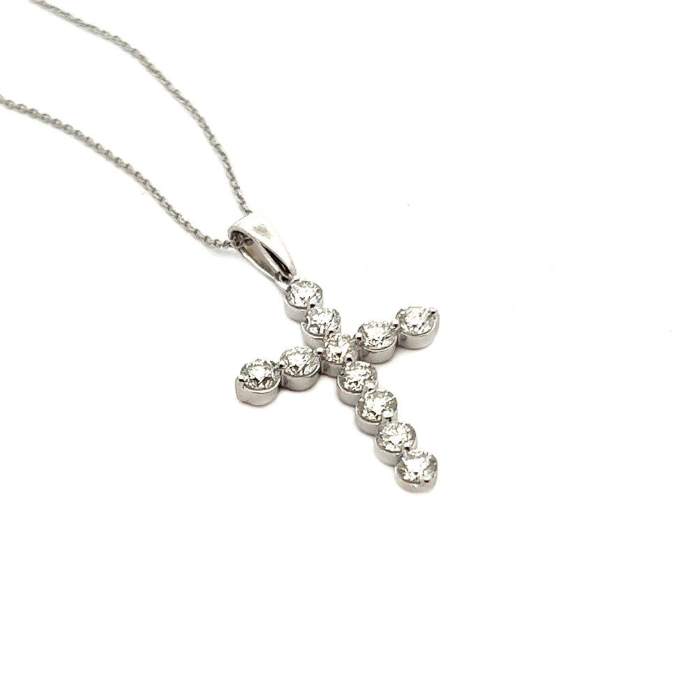 14K White Gold Round Diamond Cross Necklace - Tivoli Jewelers