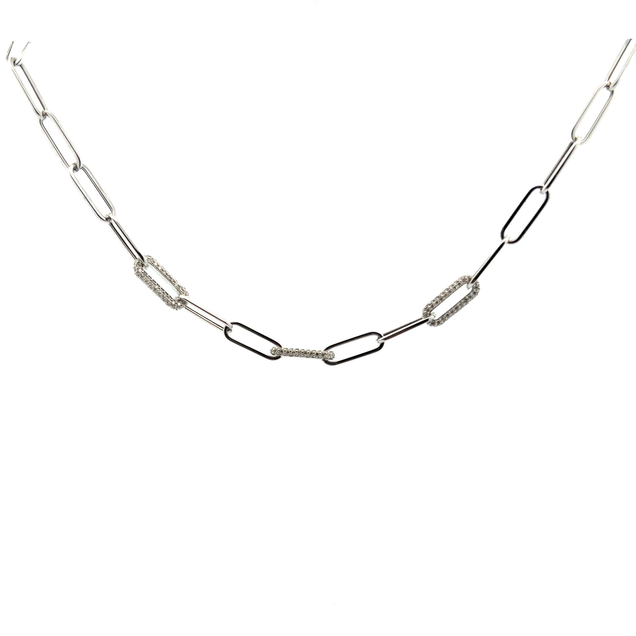 14K White Gold Triple Diamond Link Paper Clip Necklace – Tivoli