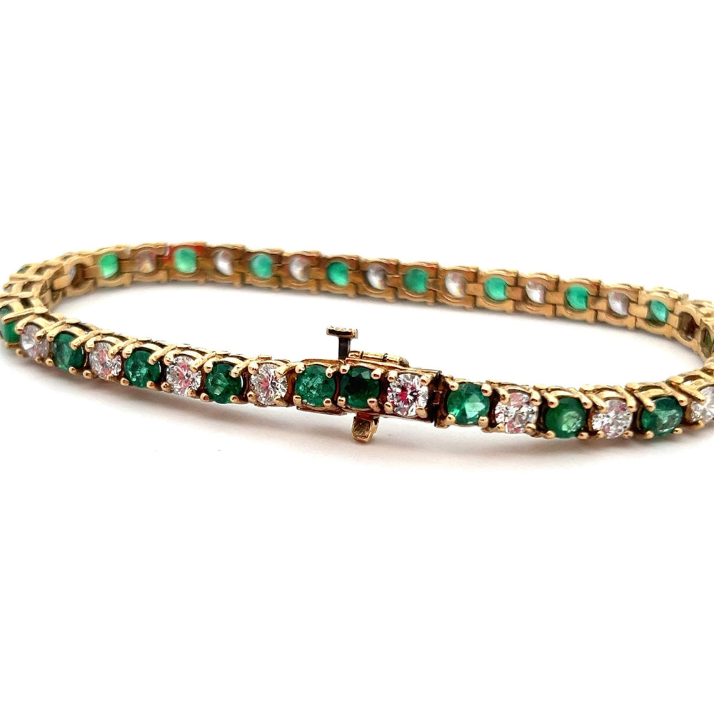 14k Yellow Gold Diamond and Emerald Bracelet - Tivoli Jewelers