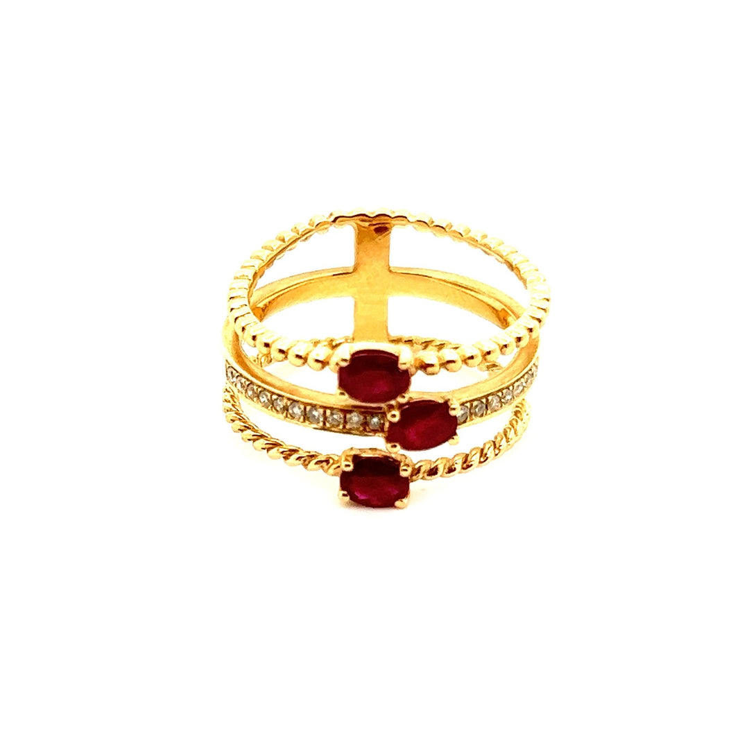 14k Yellow Gold Ruby Triple Band Ring - Tivoli Jewelers