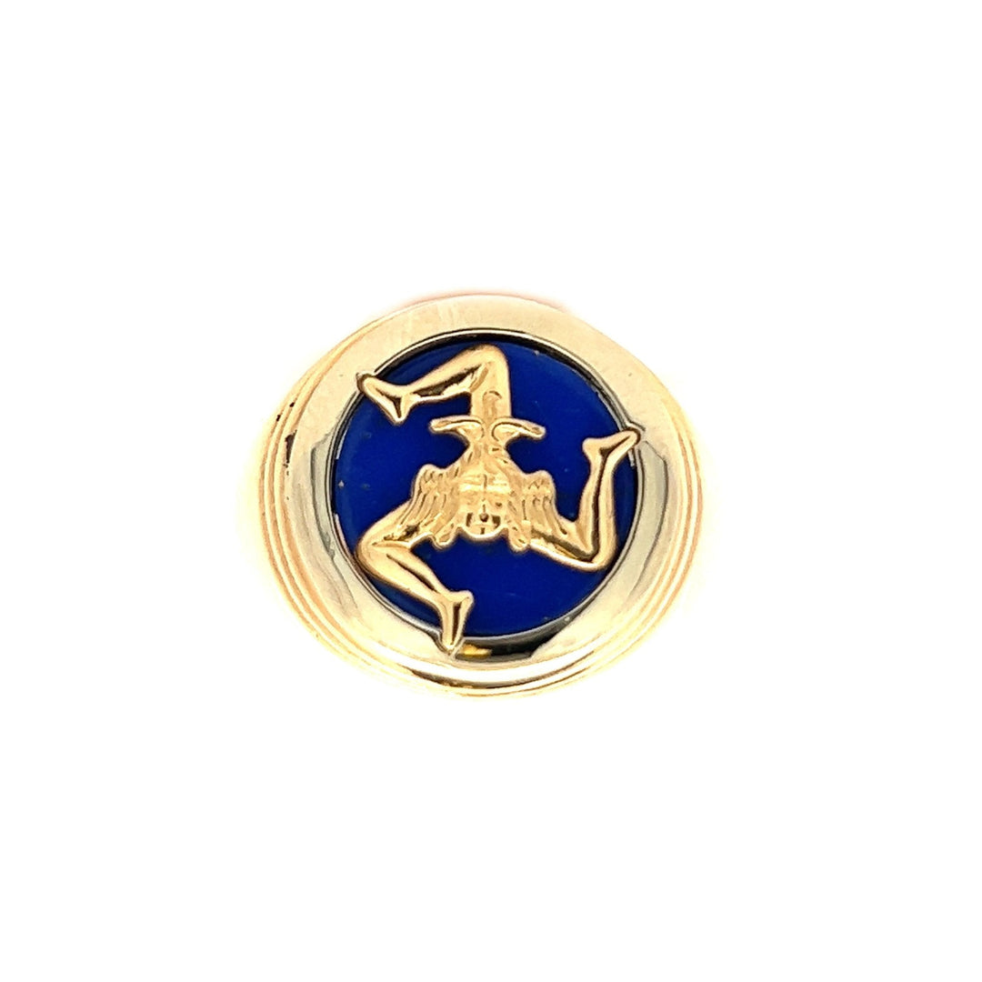 18K Gold Custom Sicilian Trinacria Ring with Blue Lapis - Tivoli Jewelers