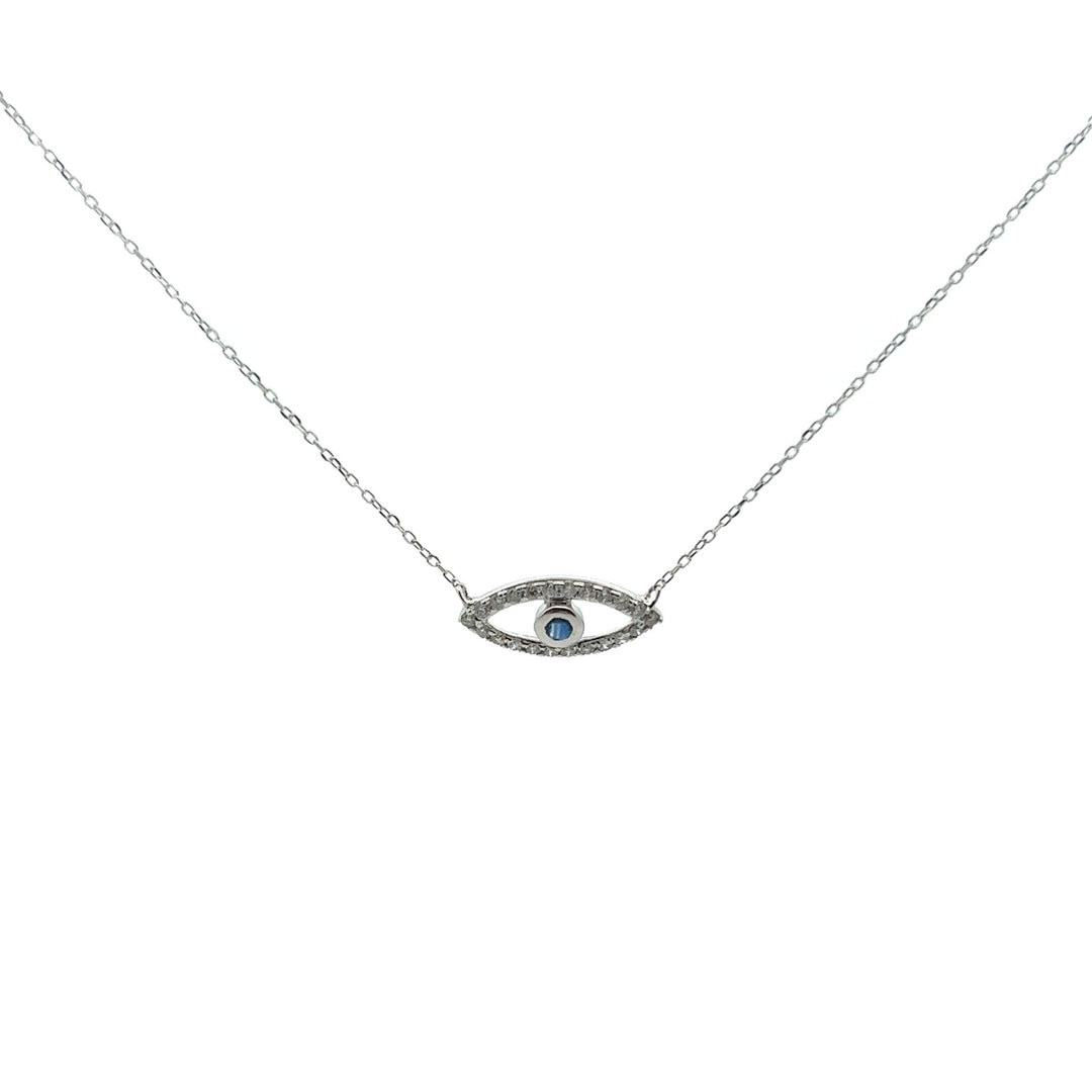 18K White Gold Blue Sapphire Evil Eye Necklace - Tivoli Jewelers