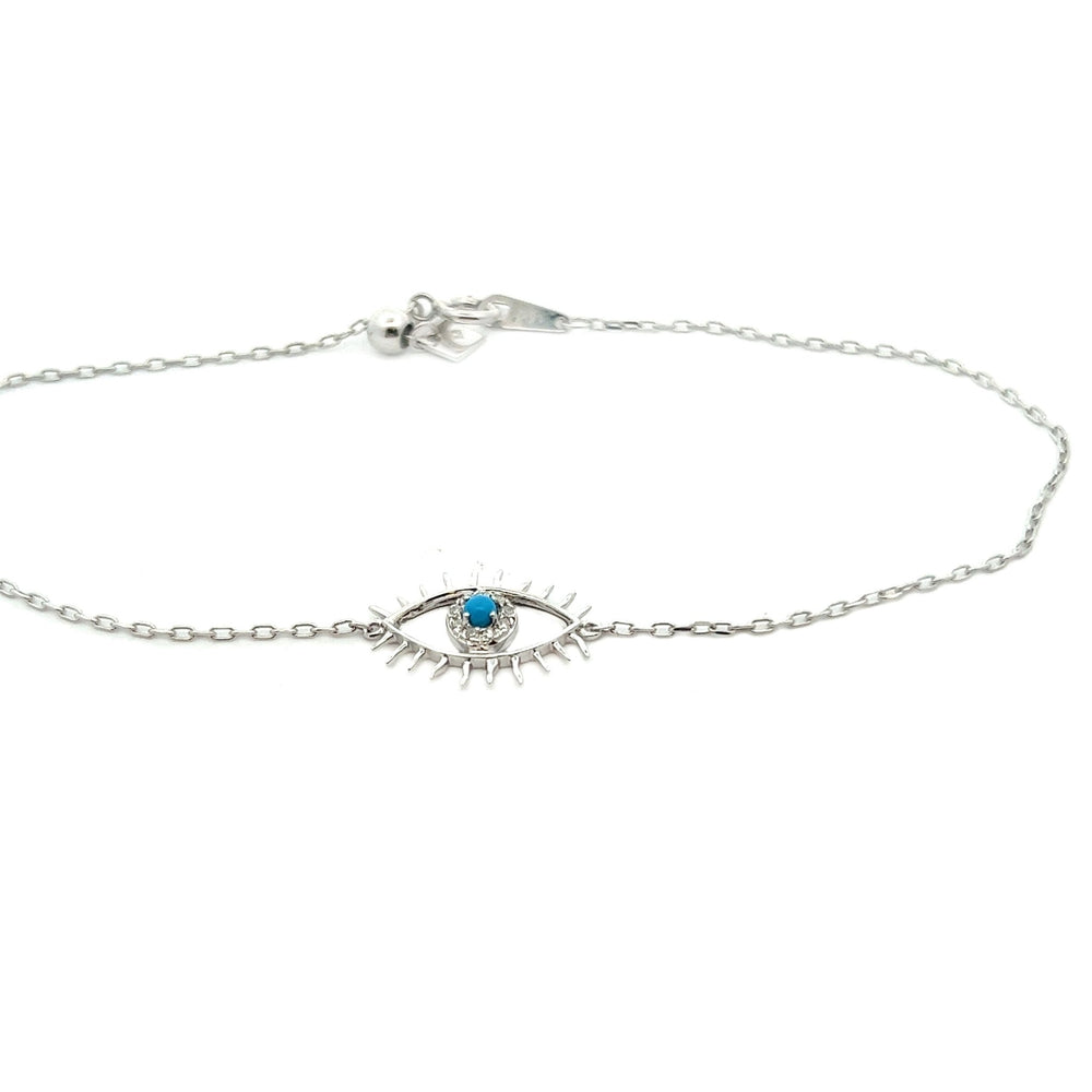 18K White Gold Open Diamond Evil Eye Bracelet - Tivoli Jewelers