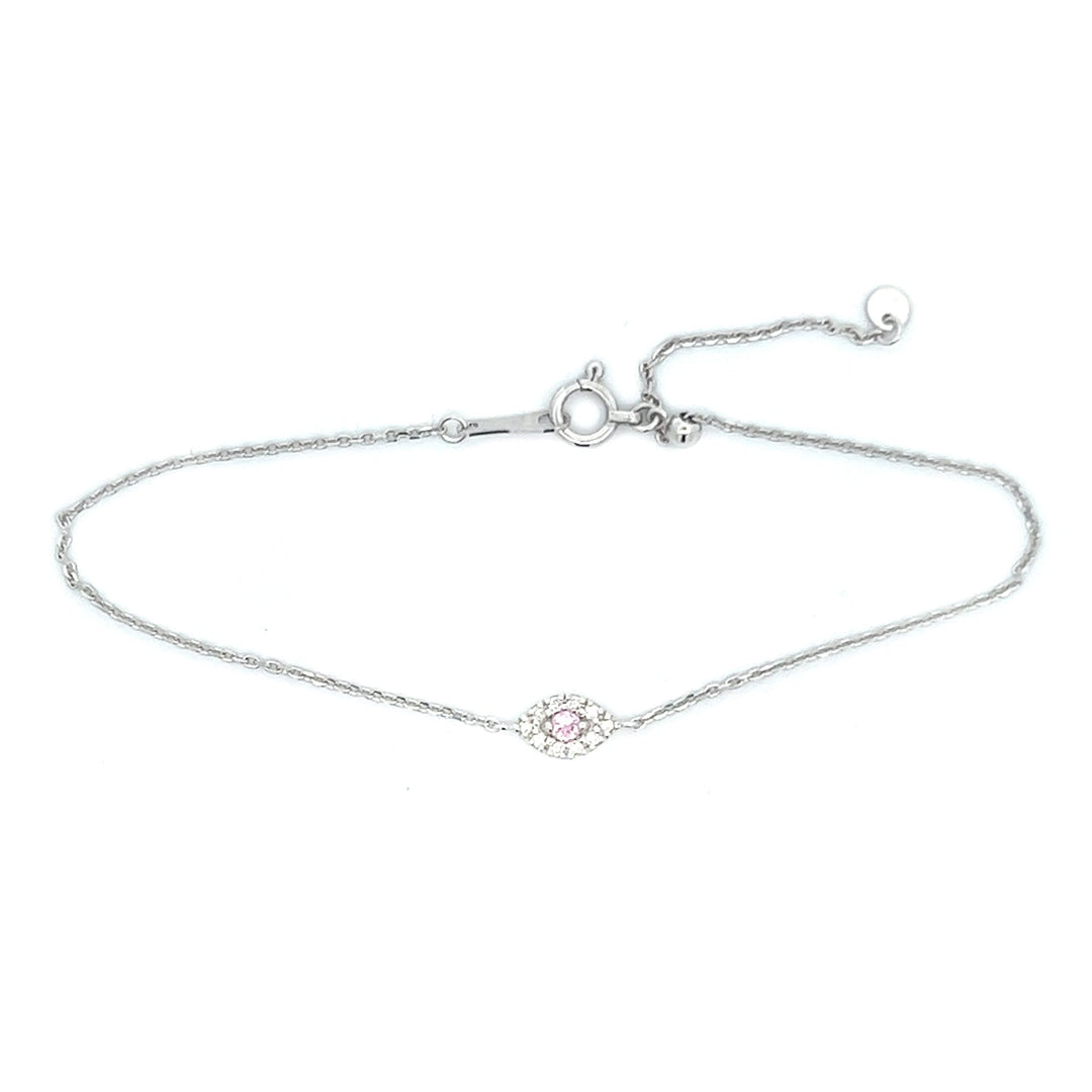 18K White Gold Pink Sapphire Evil Eye Bracelet - Tivoli Jewelers
