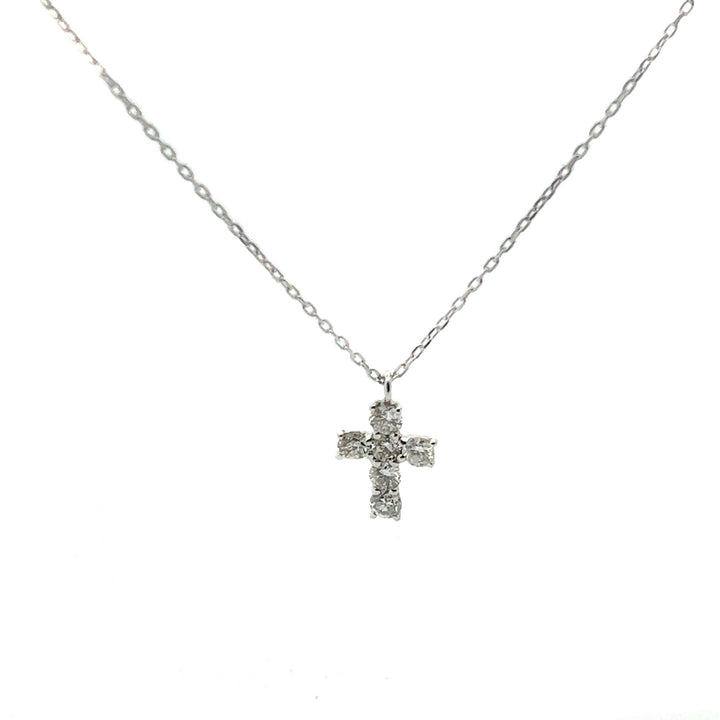 18K White Gold Small Diamond Cross Necklace - Tivoli Jewelers