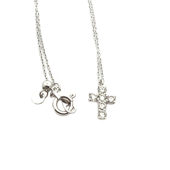 18K White Gold Small Diamond Cross Necklace - Tivoli Jewelers