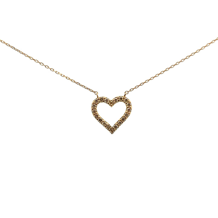 18K Yellow Gold Open Heart Dia Diamond Necklace - Tivoli Jewelers