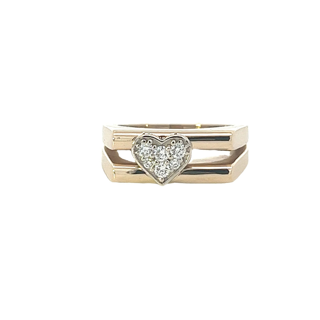 Double Bar Diamond Heart Ring Fourteen Karat Two Tone - Tivoli Jewelers