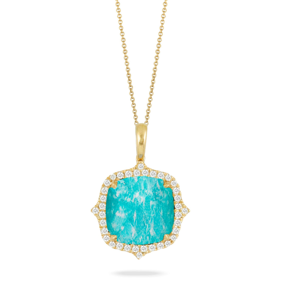 Doves Amazonite 18K Yellow Gold Pendant Necklace - Tivoli Jewelers