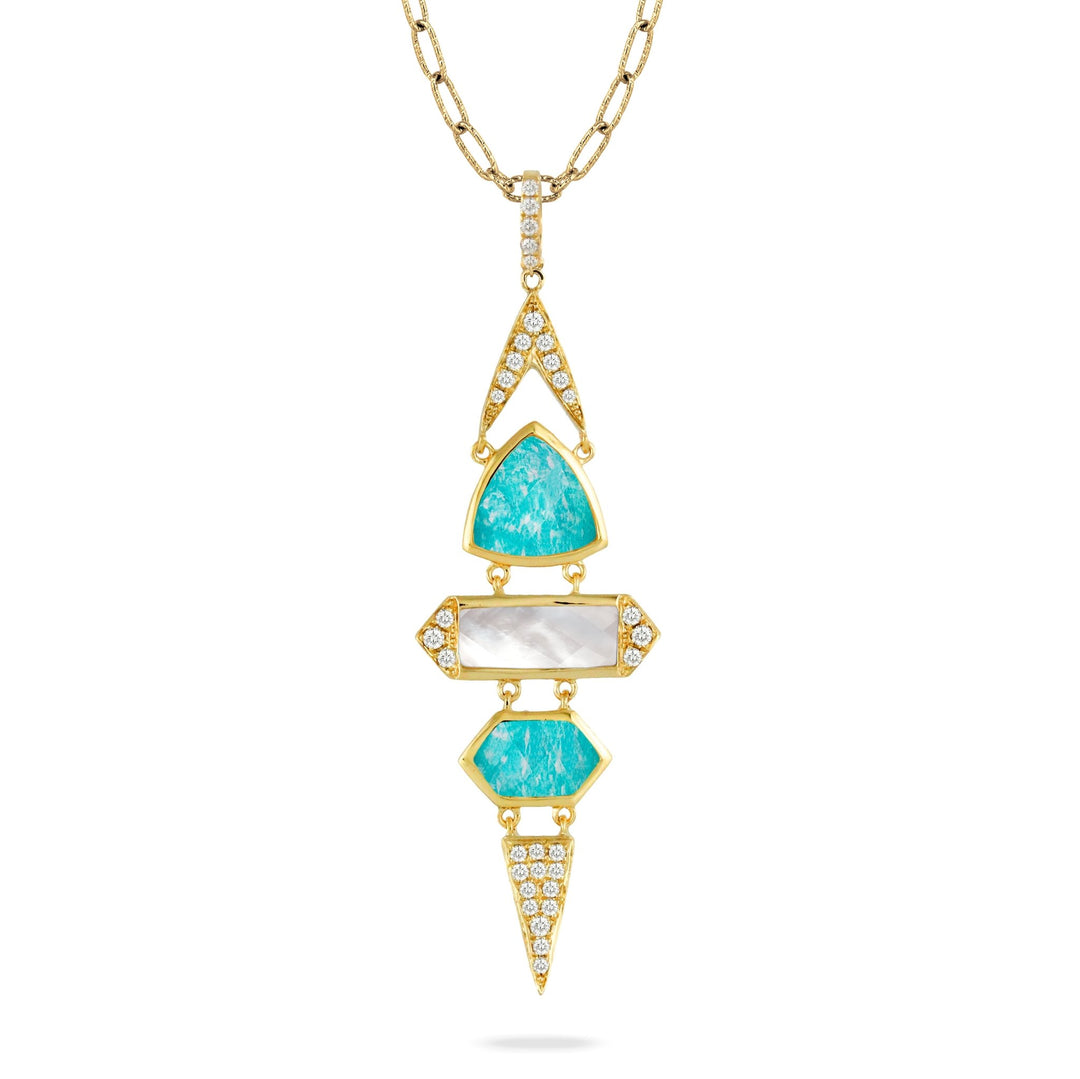 Doves Amazonite and Pearl 18K Yellow Gold Pendant Necklace - Tivoli Jewelers