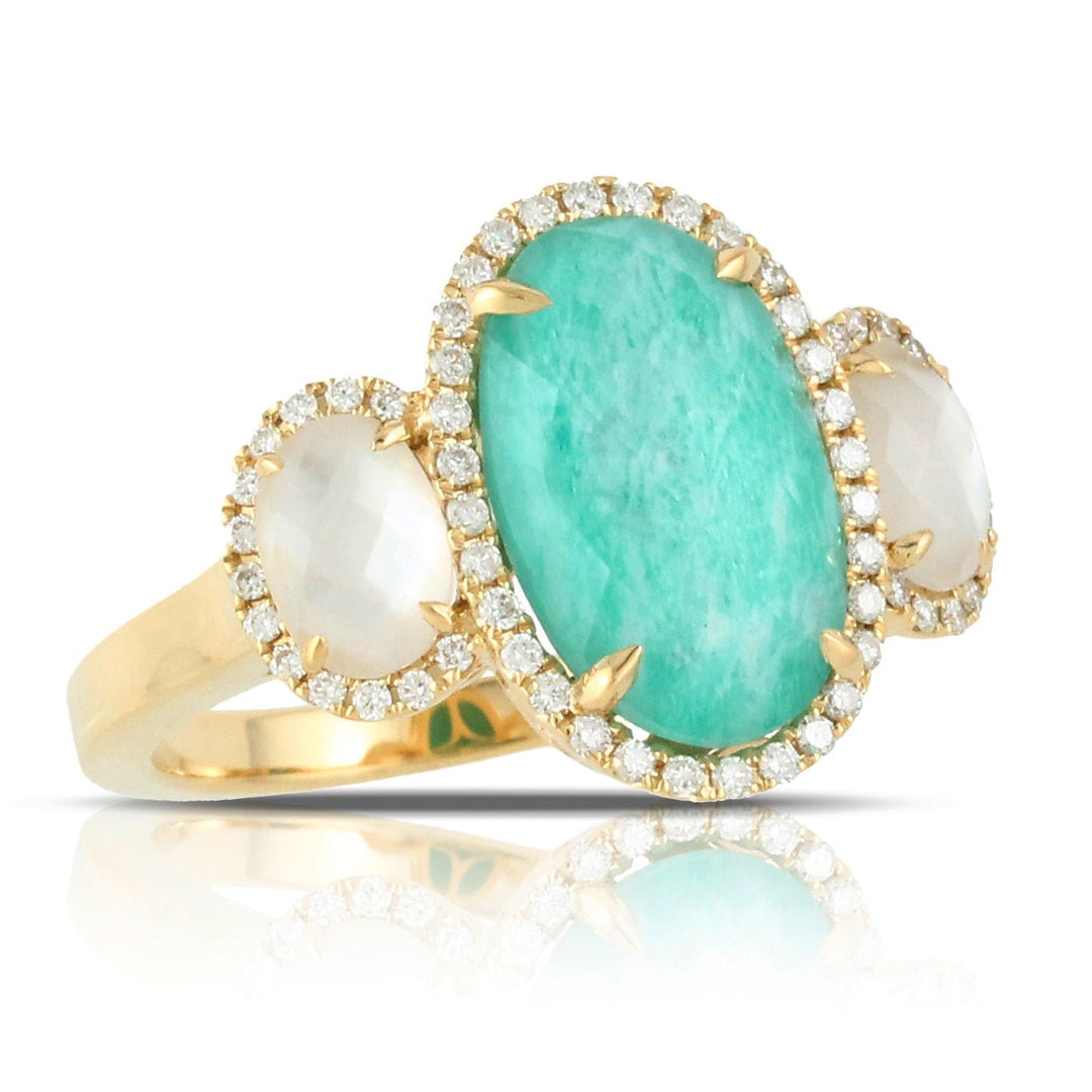 Doves Amazonite and Pearl 18K Yellow Gold Ring - Tivoli Jewelers