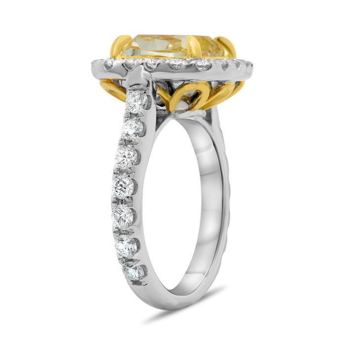 Four Carat Cushion Cut Yellow Diamond Ring - Tivoli Jewelers