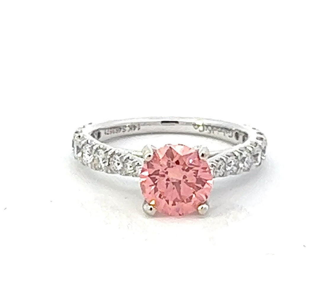Fourteen Karat White Gold Diamond Engagement ring with Lab Grown Pink Diamond - Tivoli Jewelers