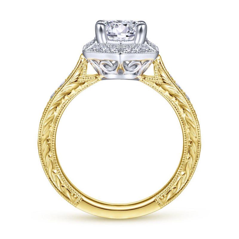 Gabriel & Co. 14k Two Tone Gold Art Deco Halo Engagement Ring - Tivoli Jewelers