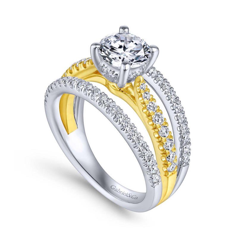 Gabriel & Co. 14k Two Tone Gold Nova Split Shank Engagement Ring - Tivoli Jewelers