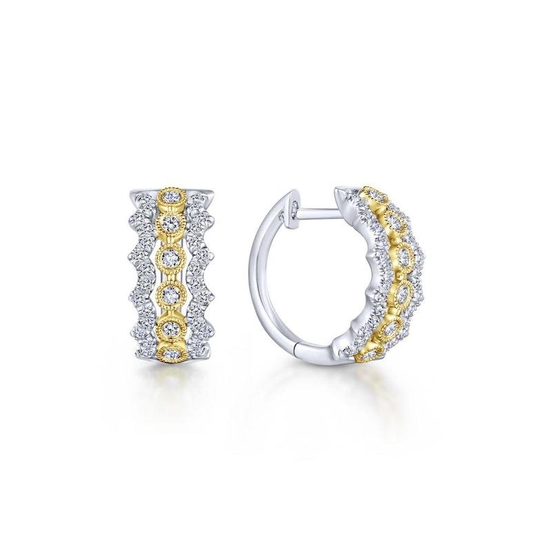 Gabriel & Co. 14k Two Tone Kaslique Diamond Huggie Earrings - Tivoli Jewelers