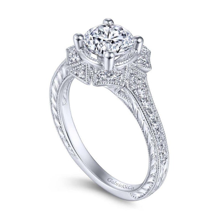 Gabriel & Co. 14k White Gold Art Deco Halo Engagement Ring - Tivoli Jewelers