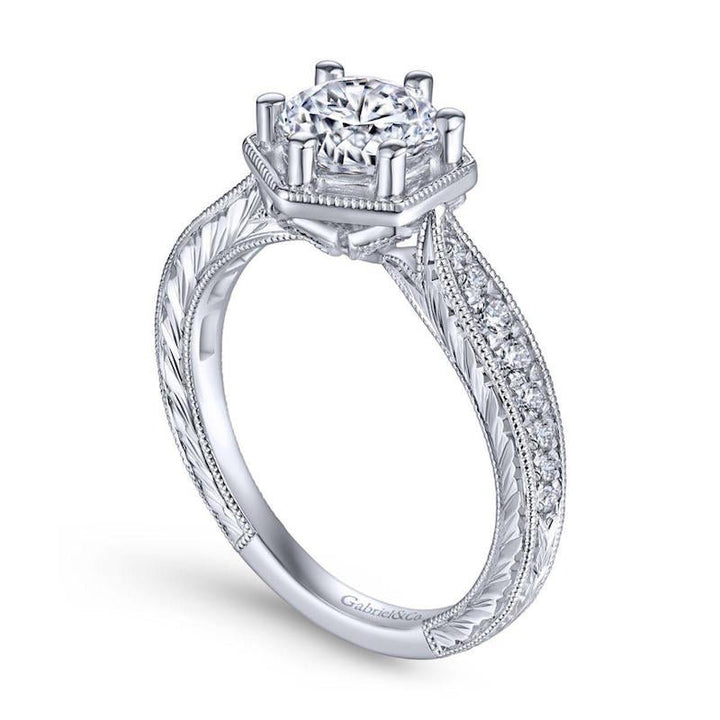 Gabriel & Co. 14k White Gold Art Deco Straight Engagement Ring - Tivoli Jewelers
