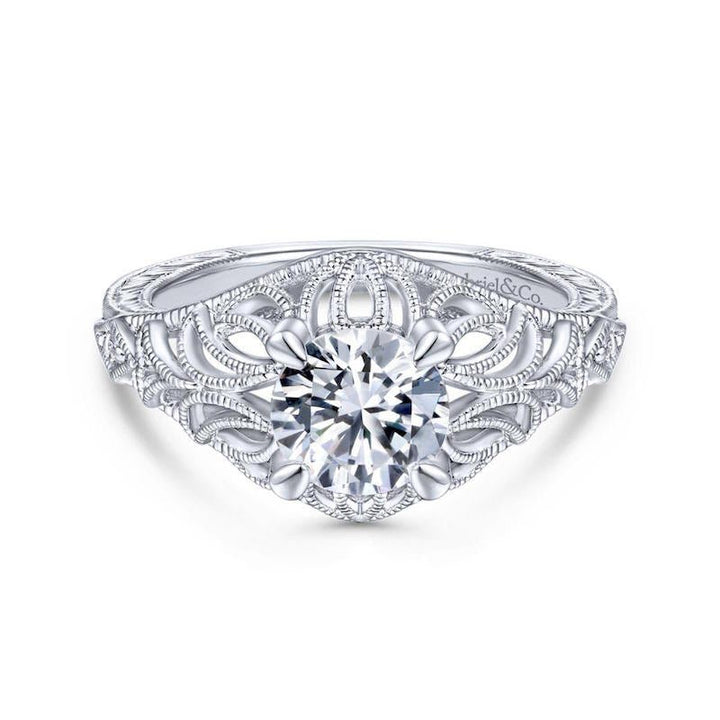 Gabriel & Co. 14k White Gold Art Deco Wide Band Engagement Ring - Tivoli Jewelers