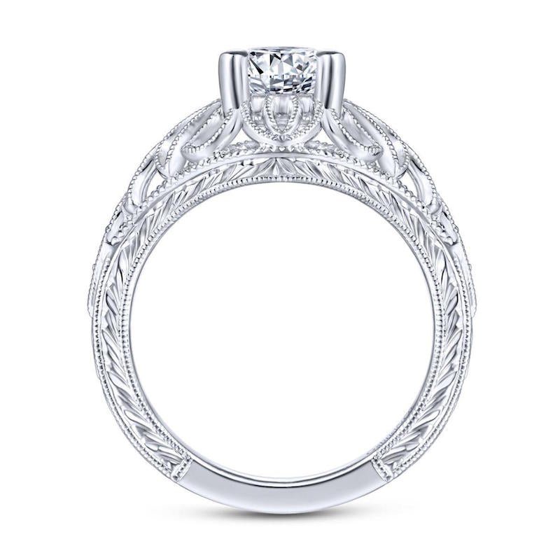Gabriel & Co. 14k White Gold Art Deco Wide Band Engagement Ring - Tivoli Jewelers
