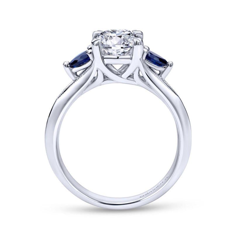 Gabriel & Co. 14k White Gold Contemporary 3 Stone Diamond & Gemstone Engagement Ring - Tivoli Jewelers
