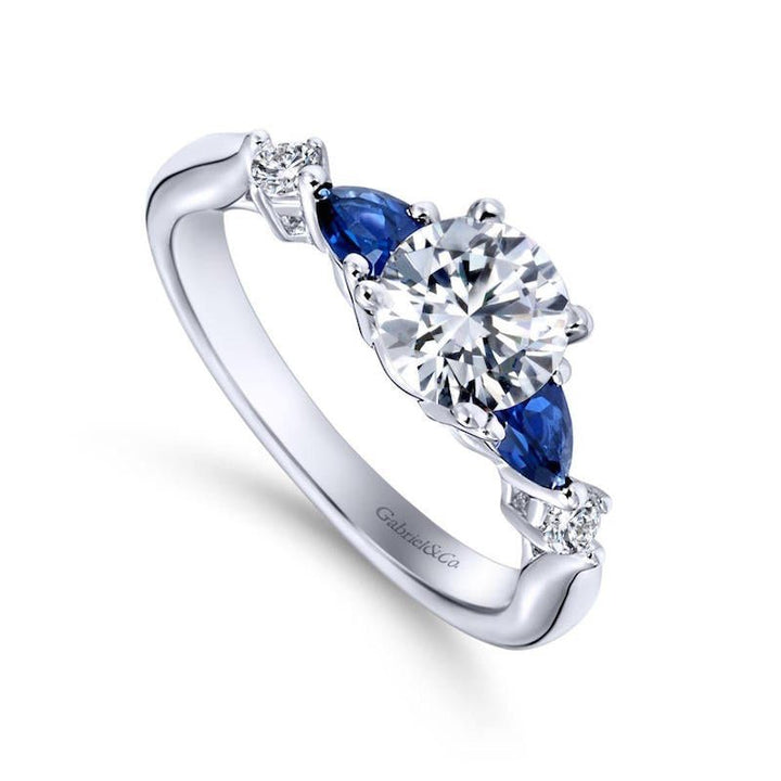 Gabriel & Co. 14k White Gold Contemporary 3 Stone Diamond & Gemstone Engagement Ring - Tivoli Jewelers