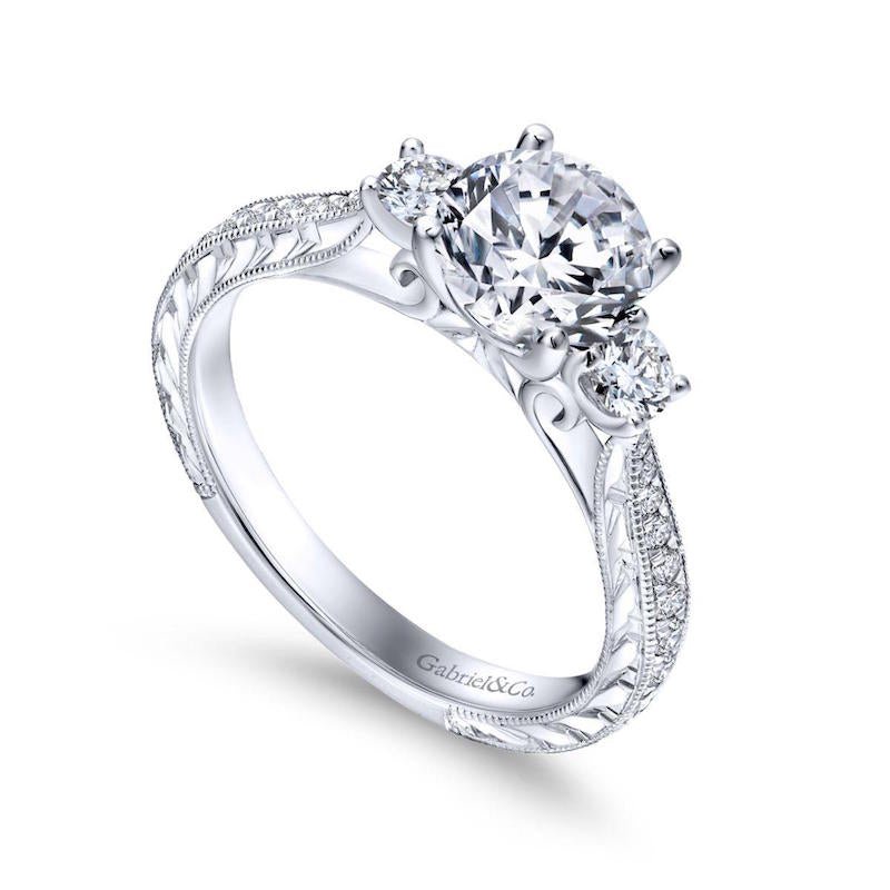 Gabriel & Co. 14k White Gold Contemporary 3 Stone Engagement Ring - Tivoli Jewelers