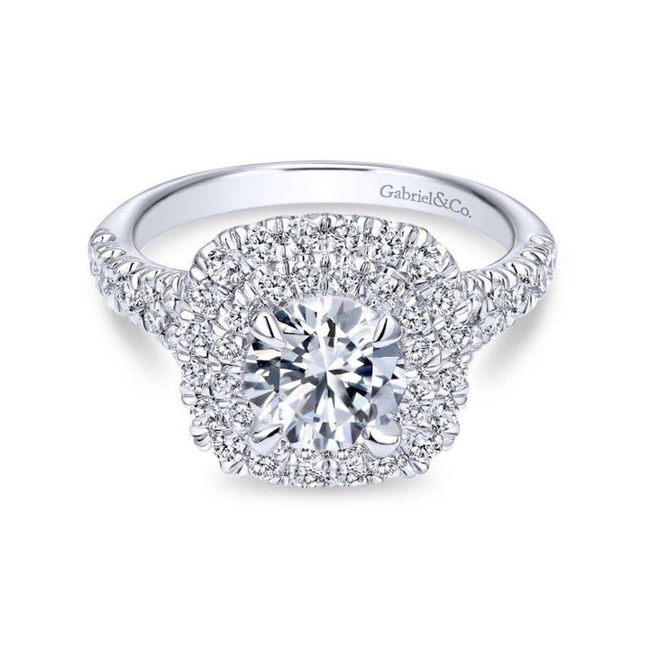 Gabriel & Co. 14k White Gold Contemporary Double Halo Engagement Ring - Tivoli Jewelers