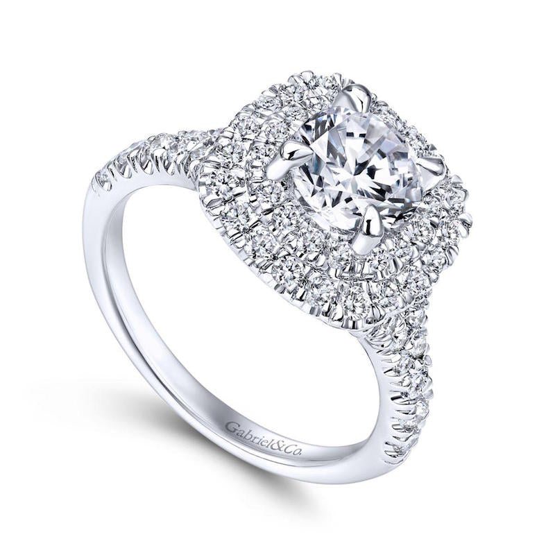Gabriel & Co. 14k White Gold Contemporary Double Halo Engagement Ring - Tivoli Jewelers