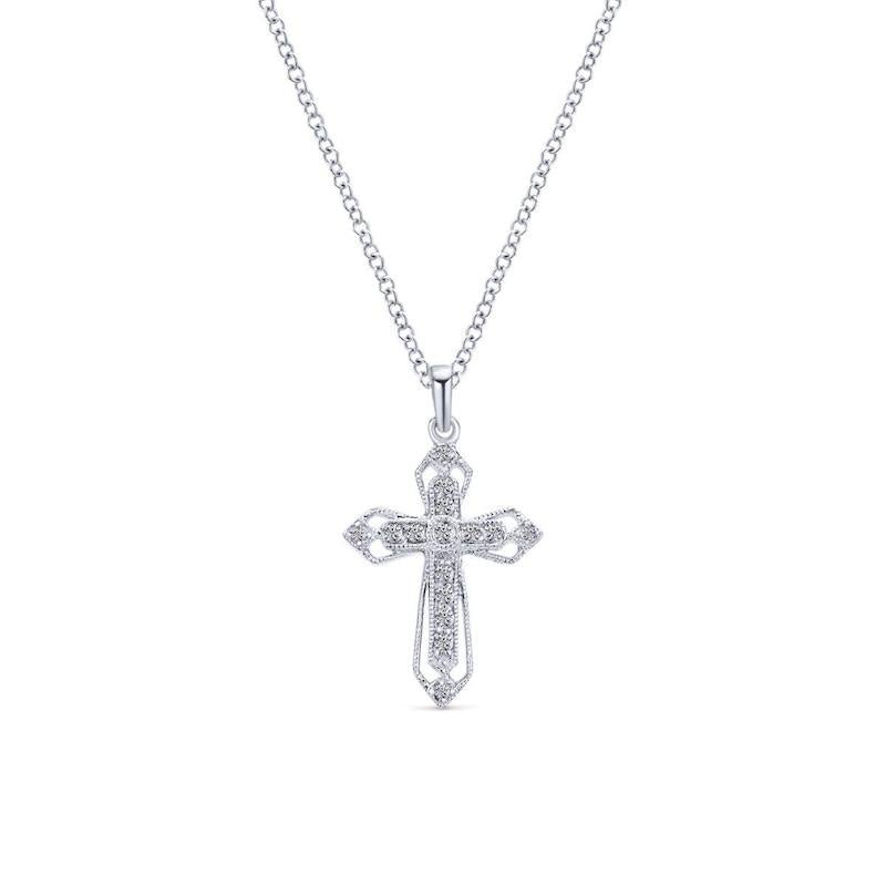 Gabriel & Co. 14k White Gold Faith Diamond Religious Cross Necklace - Tivoli Jewelers