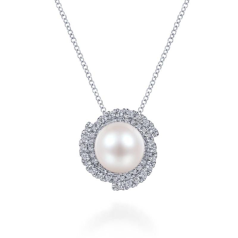 Gabriel & Co. 14k White Gold Grace Pearl & Diamond Necklace - Tivoli Jewelers