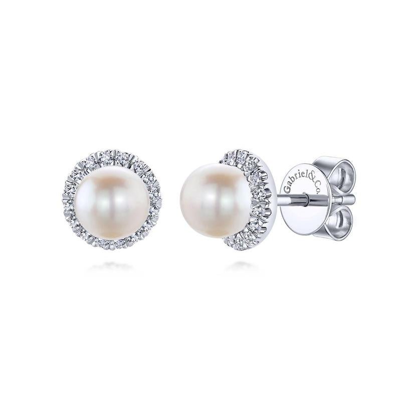 Gabriel & Co. 14k White Gold Grace Pearl & Diamond Stud Earrings - Tivoli Jewelers