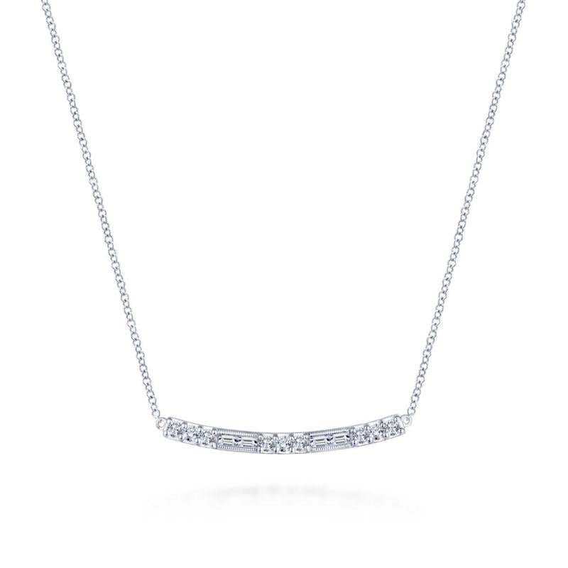 Gabriel & Co. 14k White Gold Lusso Diamond Bar Necklace - Tivoli Jewelers