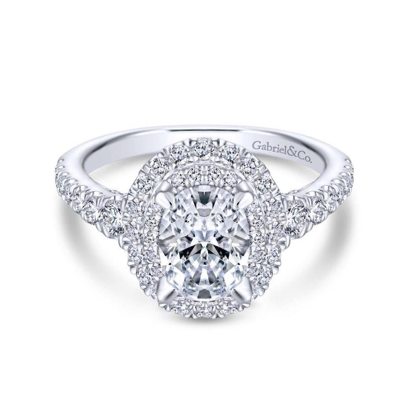 Gabriel & Co. 14k White Gold Rosette Double Halo Engagement Ring - Tivoli Jewelers