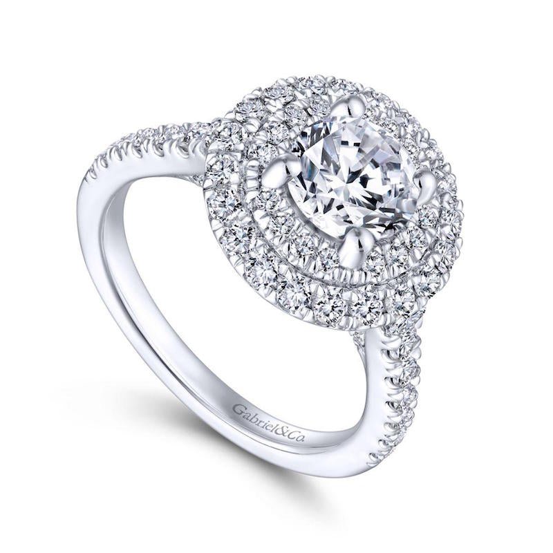 Gabriel & Co. 14k White Gold Rosette Double Halo Engagement Ring - Tivoli Jewelers