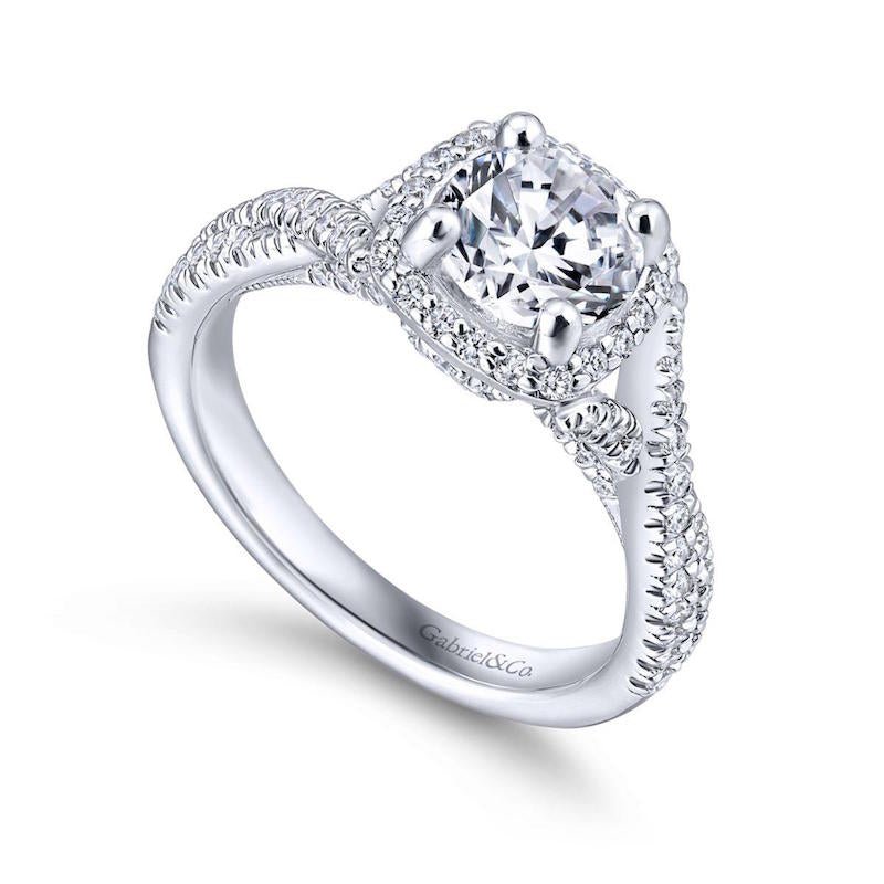Gabriel & Co. 14k White Gold Rosette Halo Engagement Ring - Tivoli Jewelers