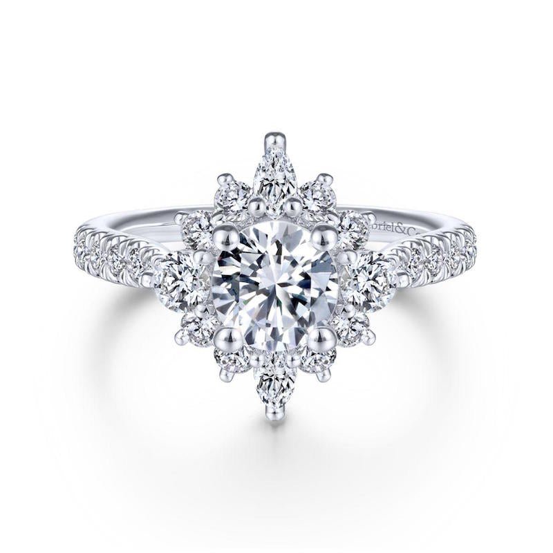 Gabriel & Co. 14k White Gold Starlight Halo Engagement Ring - Tivoli Jewelers