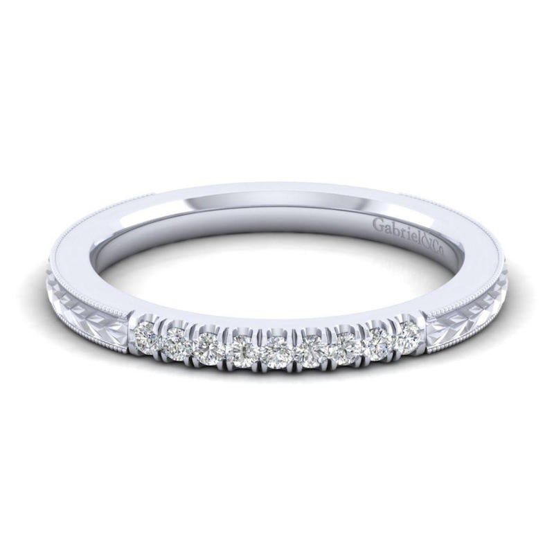 Gabriel & Co. 14k White Gold Victorian Diamond Wedding Band - Tivoli Jewelers