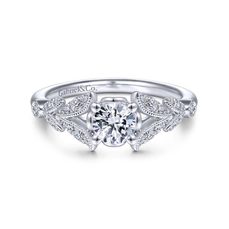 Gabriel & Co. 14k White Gold Victorian Split Shank Engagement Ring - Tivoli Jewelers
