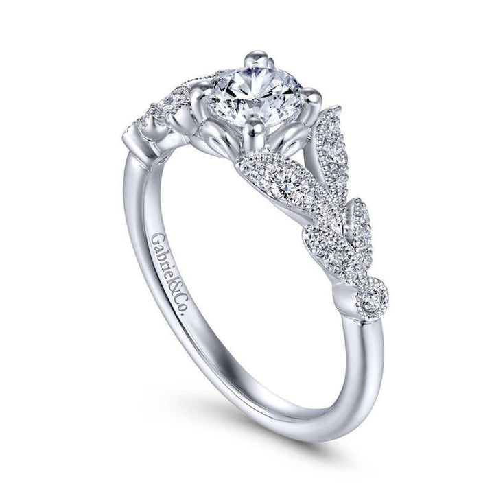 Gabriel & Co. 14k White Gold Victorian Split Shank Engagement Ring - Tivoli Jewelers