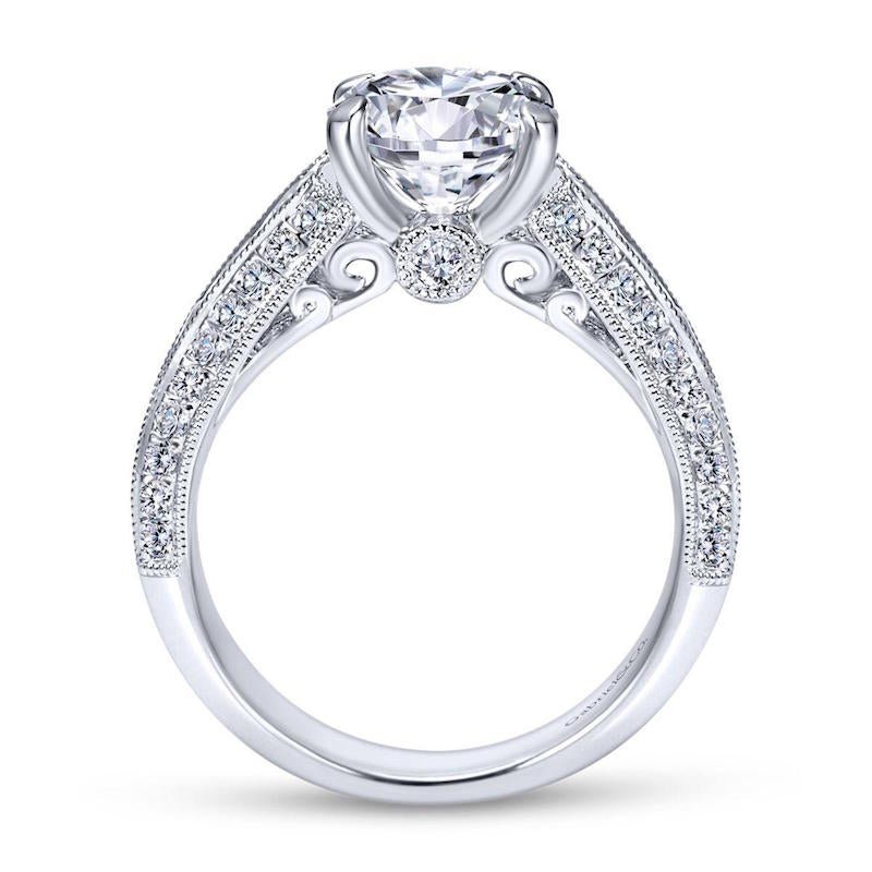 Gabriel & Co. 14k White Gold Victorian Straight Engagement Ring - Tivoli Jewelers
