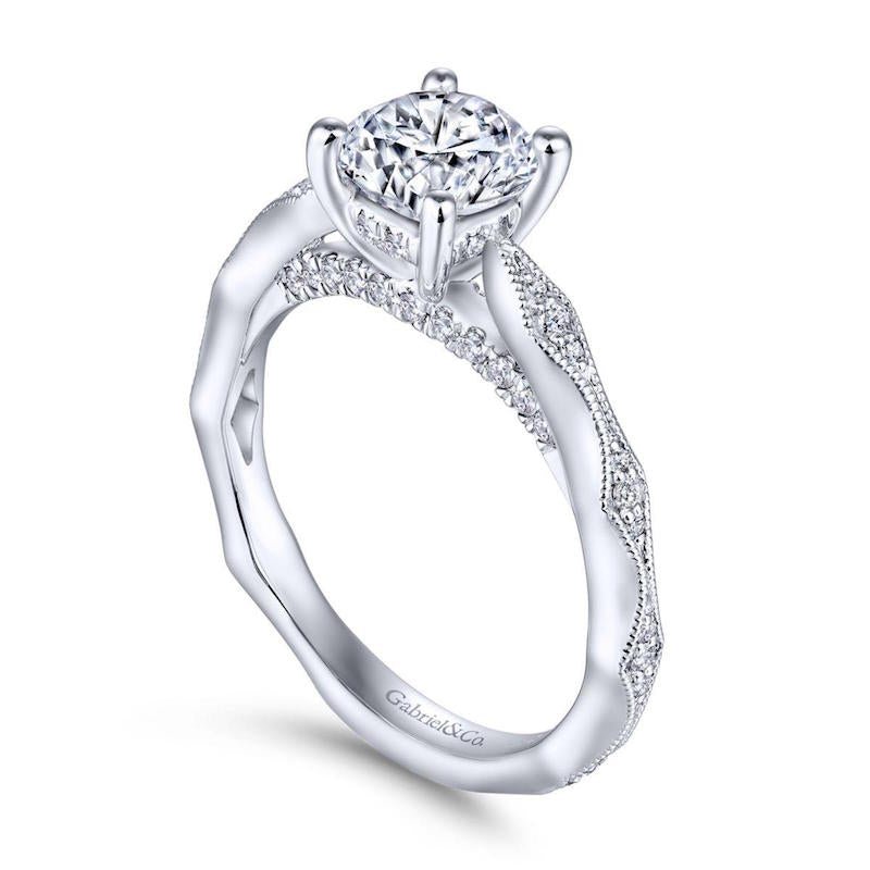 Gabriel & Co. 14k White Gold Victorian Straight Engagement Ring - Tivoli Jewelers